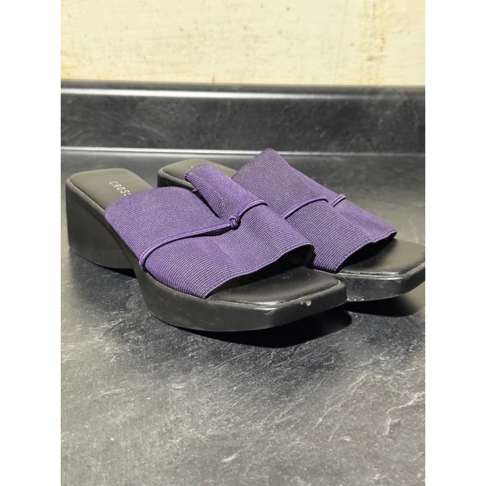 Crossroads Madison Purple Fabric Platform Wedge Sandals Square Toe Women 7M Y2K - Picture 3 of 7
